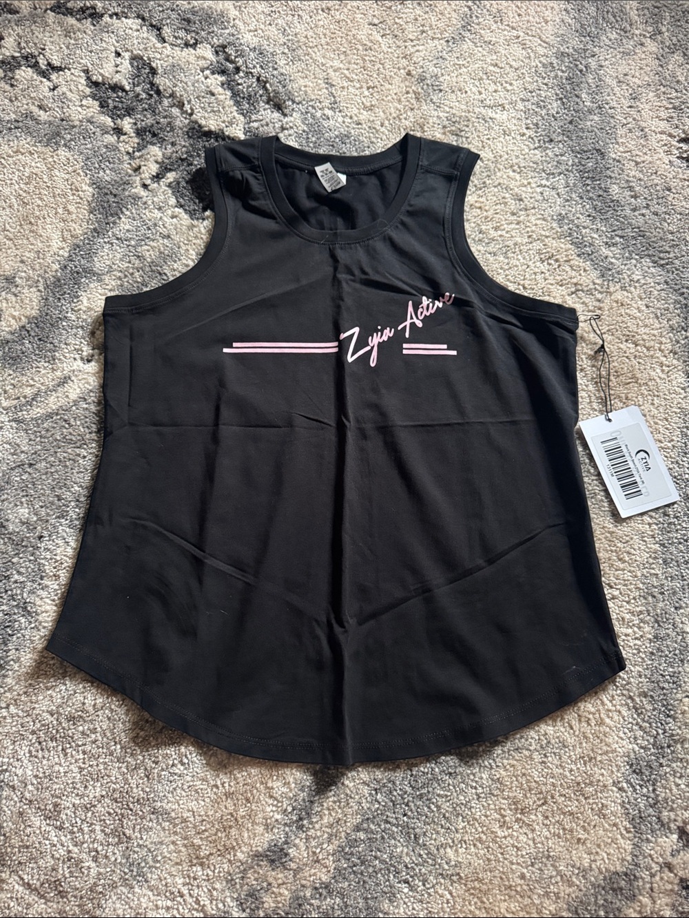 ZYIA Black Tank with Pink Script Logo